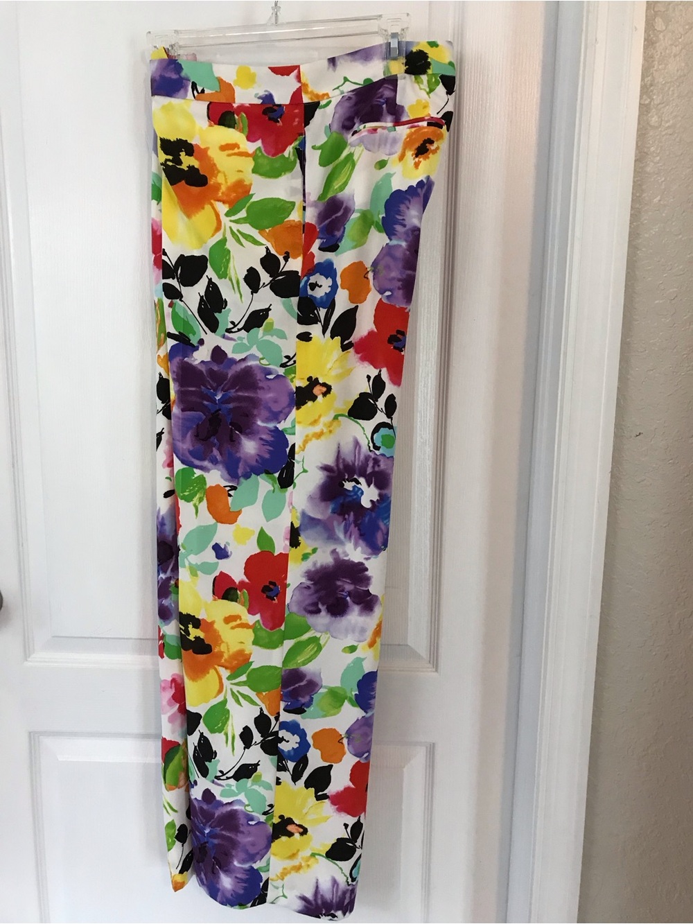 Lauren Ralph Lauren White Wide-Leg Floral Palazzo Pants Sz 10
